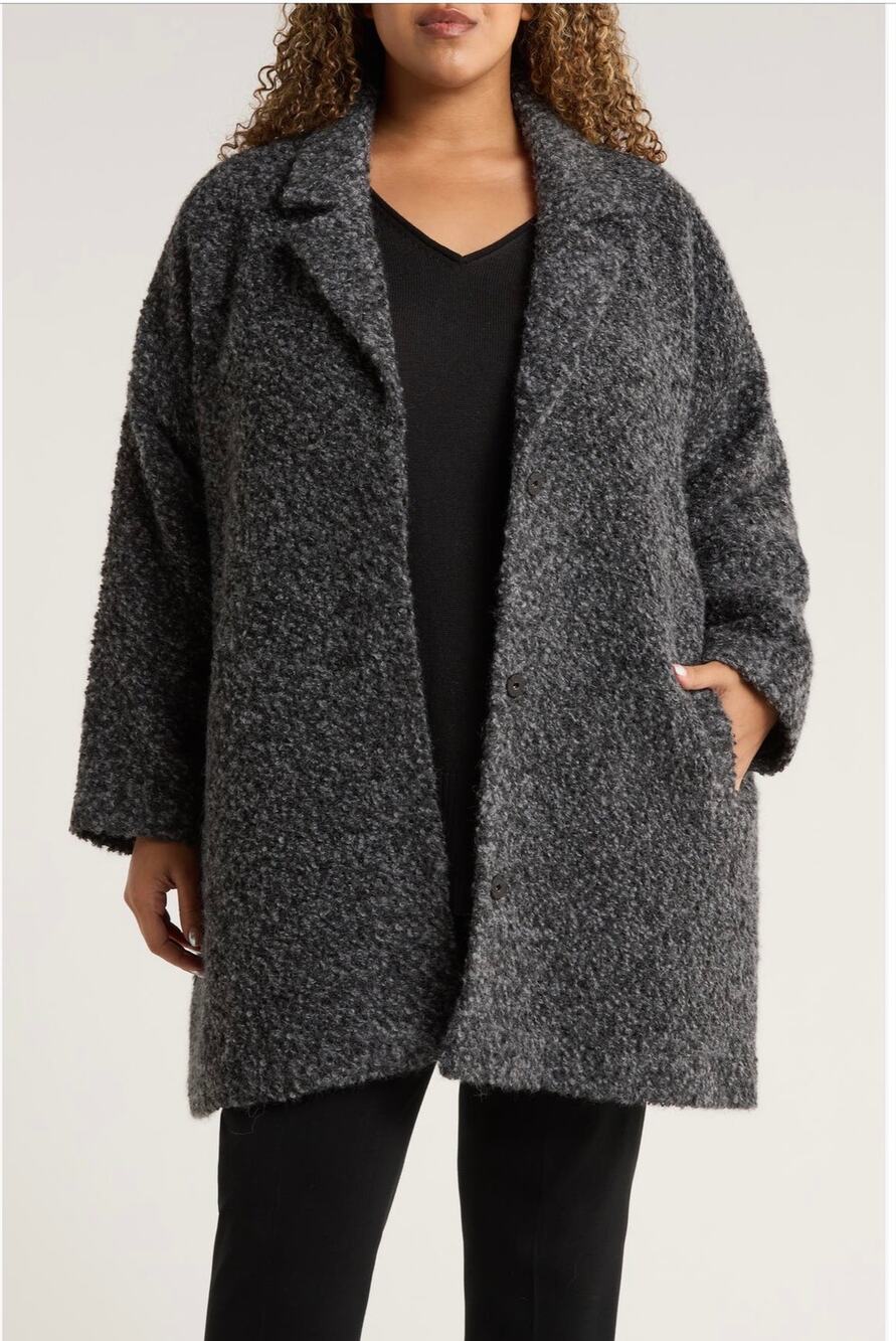 Eileen Fisher Plus Size Notch Collar Long Wool Blend Coat size 2X $698.00 retail